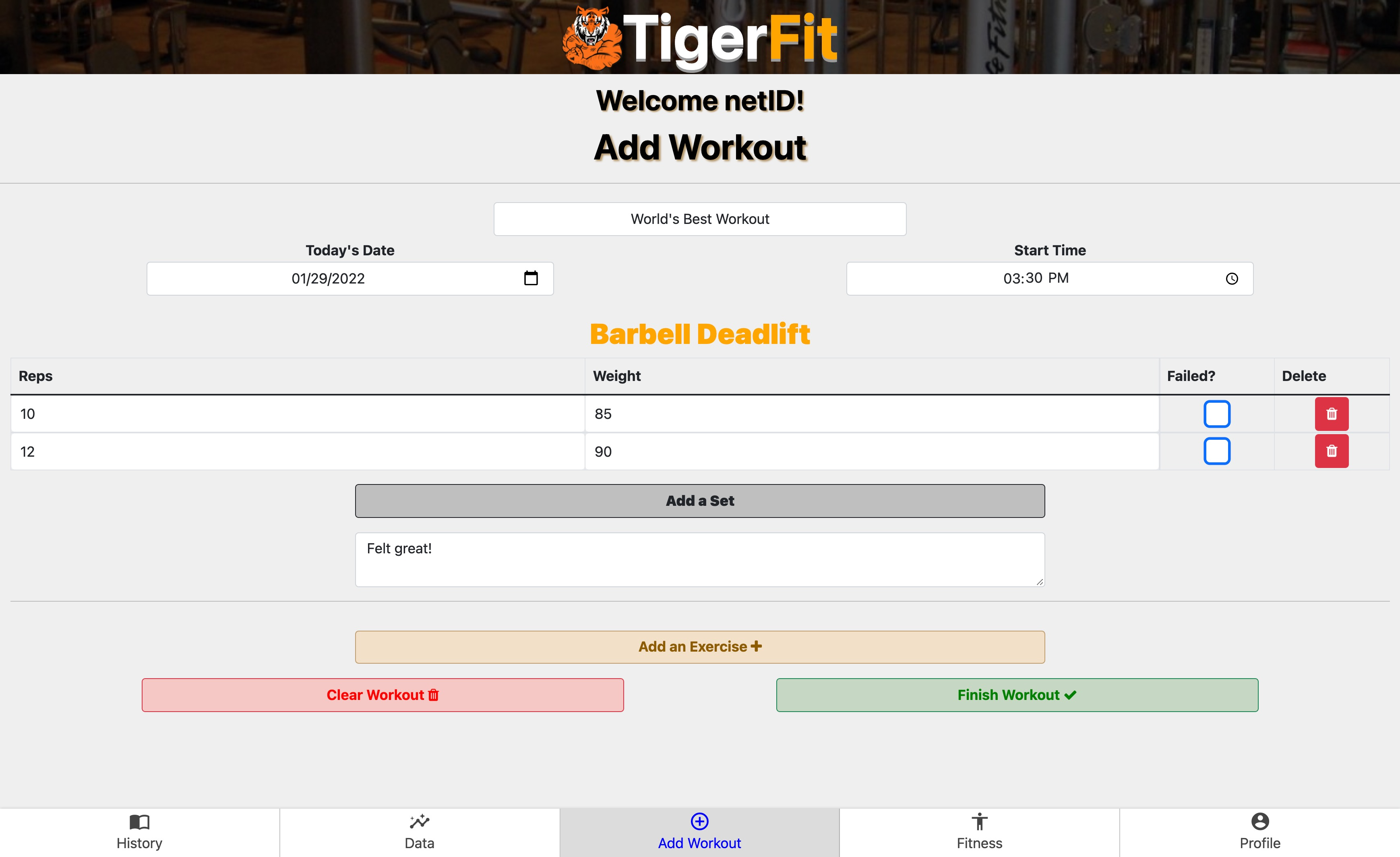 TigerFit screenshot